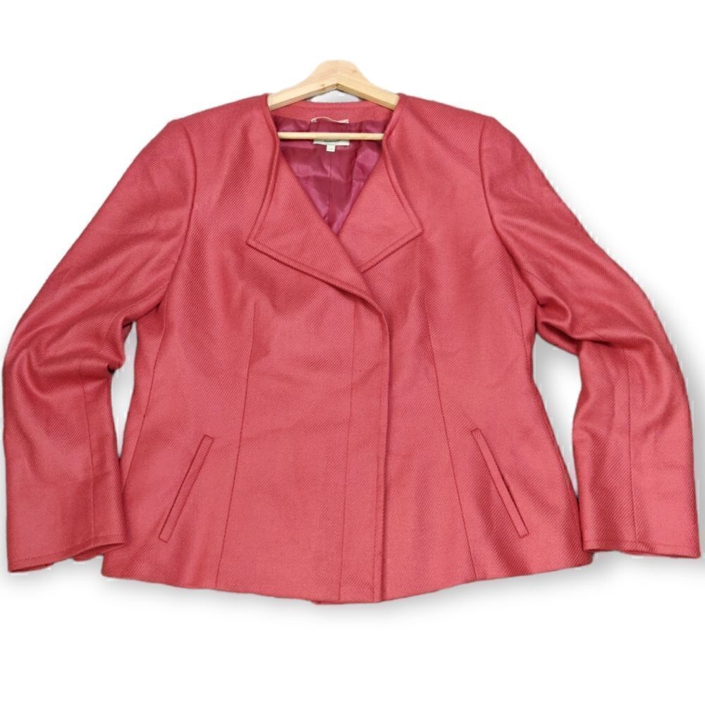 💥 NWOT SANTORELLI ITALY CORAL RED VIRGIN WOOL BLAZER JACKET CARDIGAN SIZE 14